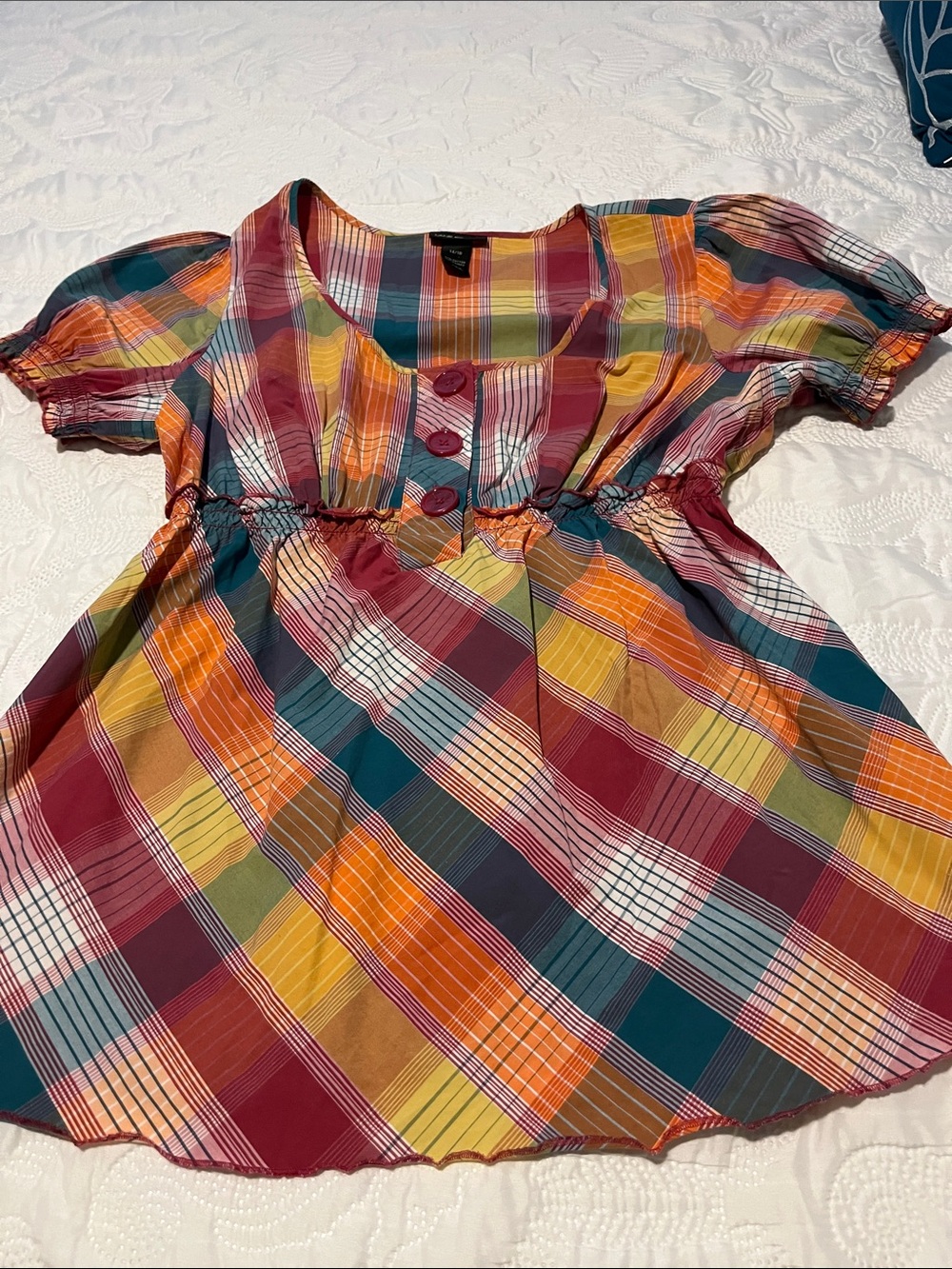 Lane Bryant Plaid Peplum Tunic - Burgundy, Teal, Mustard
